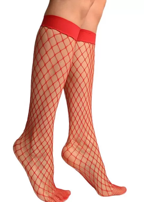 Knee Highs-Andrea Bucci Fishnet Knee Highs Red