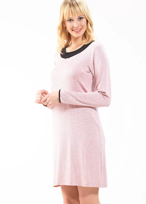 Nightwear-Blackspade Dots Nightdress Pink Black Dot