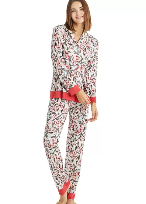 Pyjamas-Blackspade Mineral Red Patterned Long Pyjama Set Mineral Red Print