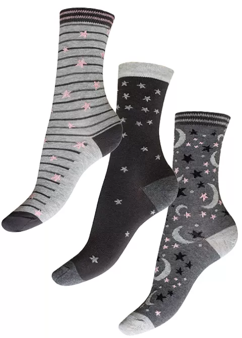 Socks-Charnos Moon And Stars Socks 3Pp Charcoal Mix