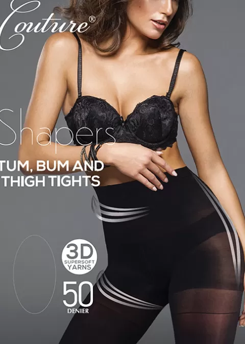 Tights-Couture Shapers 50 Tum Bum And Thigh Opaque Tights Black