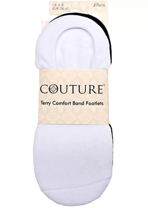 Socks-Couture Terry Comfort Band Footlets 2 Pair Pack Black