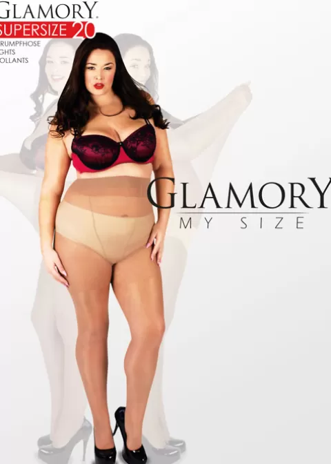 Tights-Glamory Satin Supersize 20 Sheer Nude Tights