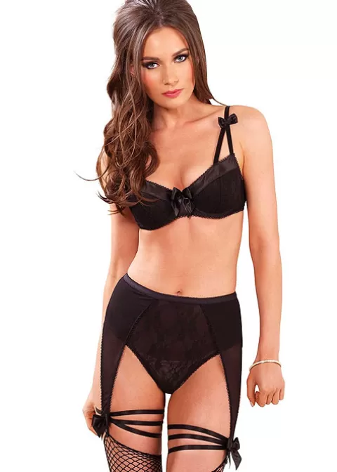 Suspender Belts-Leg Avenue 2 Piece Padded Bra With Garter Panty Black