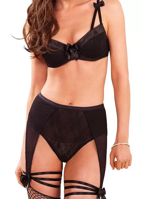 Suspender Belts-Leg Avenue 2 Piece Padded Bra With Garter Panty Black