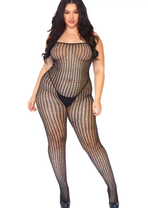 Bodystockings-Leg Avenue Seamless Crochet Net Spaghetti Strap Bodystocking Black