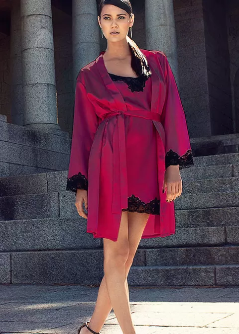 Robes And Kimonos-LingaDore Aria Kimono Wine Black