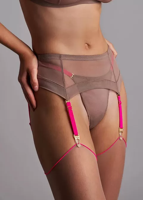Stockings-Maison Close Cut And Curled Gingersnap Neon Pink Backseamed Stockings Gingersnap Pink Seam