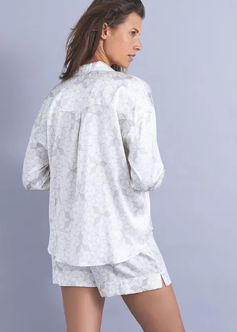 Pyjamas-* Mimi Holliday Panarea Silk Shortie Pyjama Set Panarea Grey Lemon Print