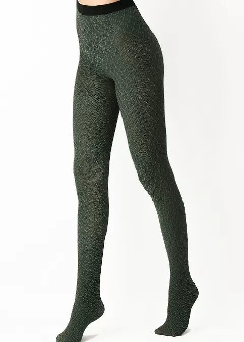Tights-Oroblu Texture Jacquard Tights Green Jacquard