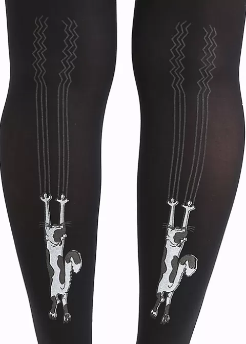 Tights-Pamela Mann Flocked Climbing Cats Tights Black