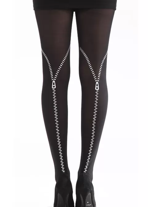 Tights-Pamela Mann Flocked Zip Tights Black