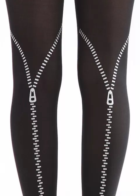Tights-Pamela Mann Flocked Zip Tights Black