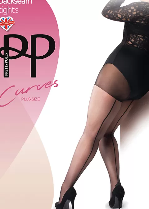 Tights-Pretty Polly Curves Backseamed Tights Black Black Seam