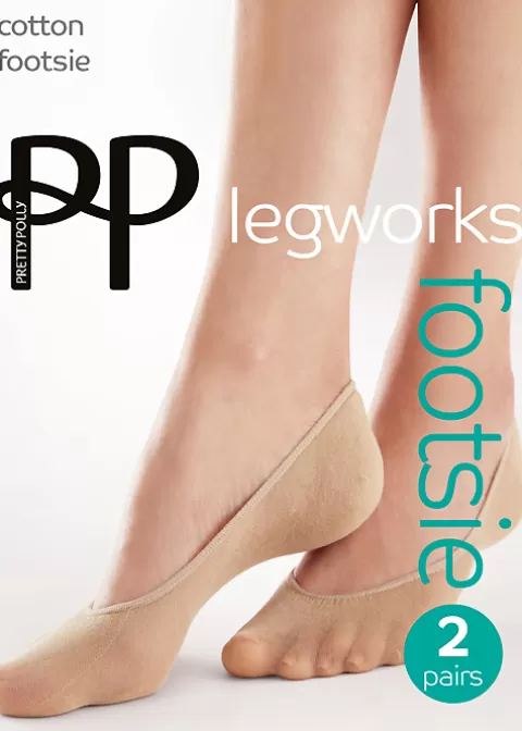 Toe Covers/Footlets-Pretty Polly Legworks Cotton Footsie 2 Pair Pack Nude