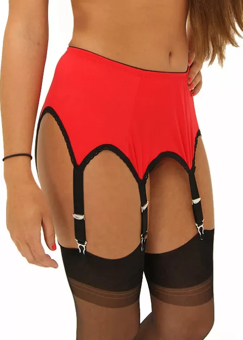 Suspender Belts-Sassy 6 Strap Plain Suspender Belt Red